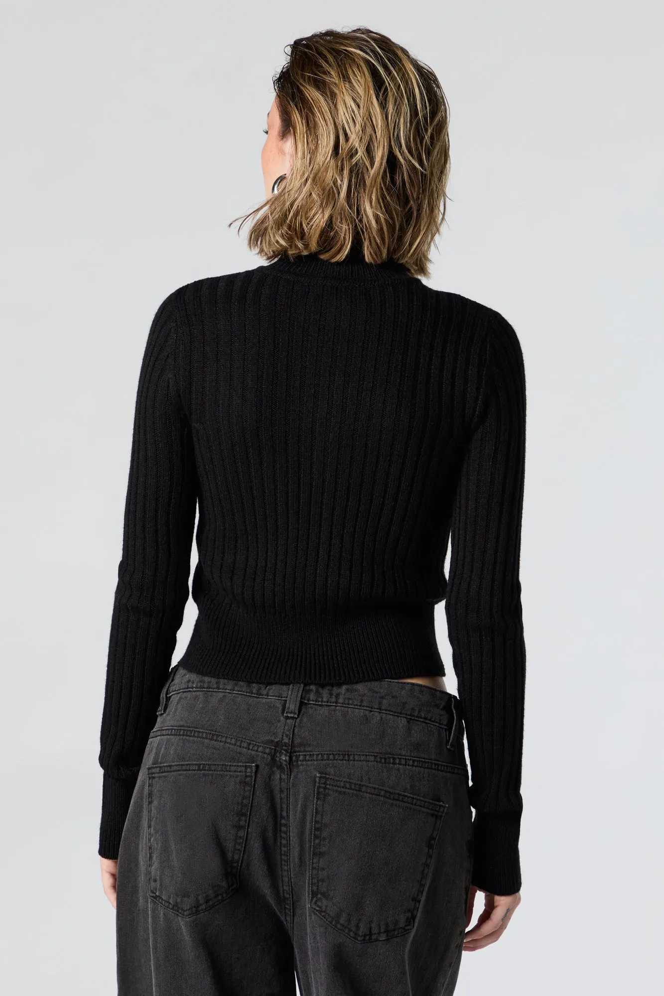 Ribbed Knit Zip-Up Sweater sold by Urban Planet product image thumbnail 5