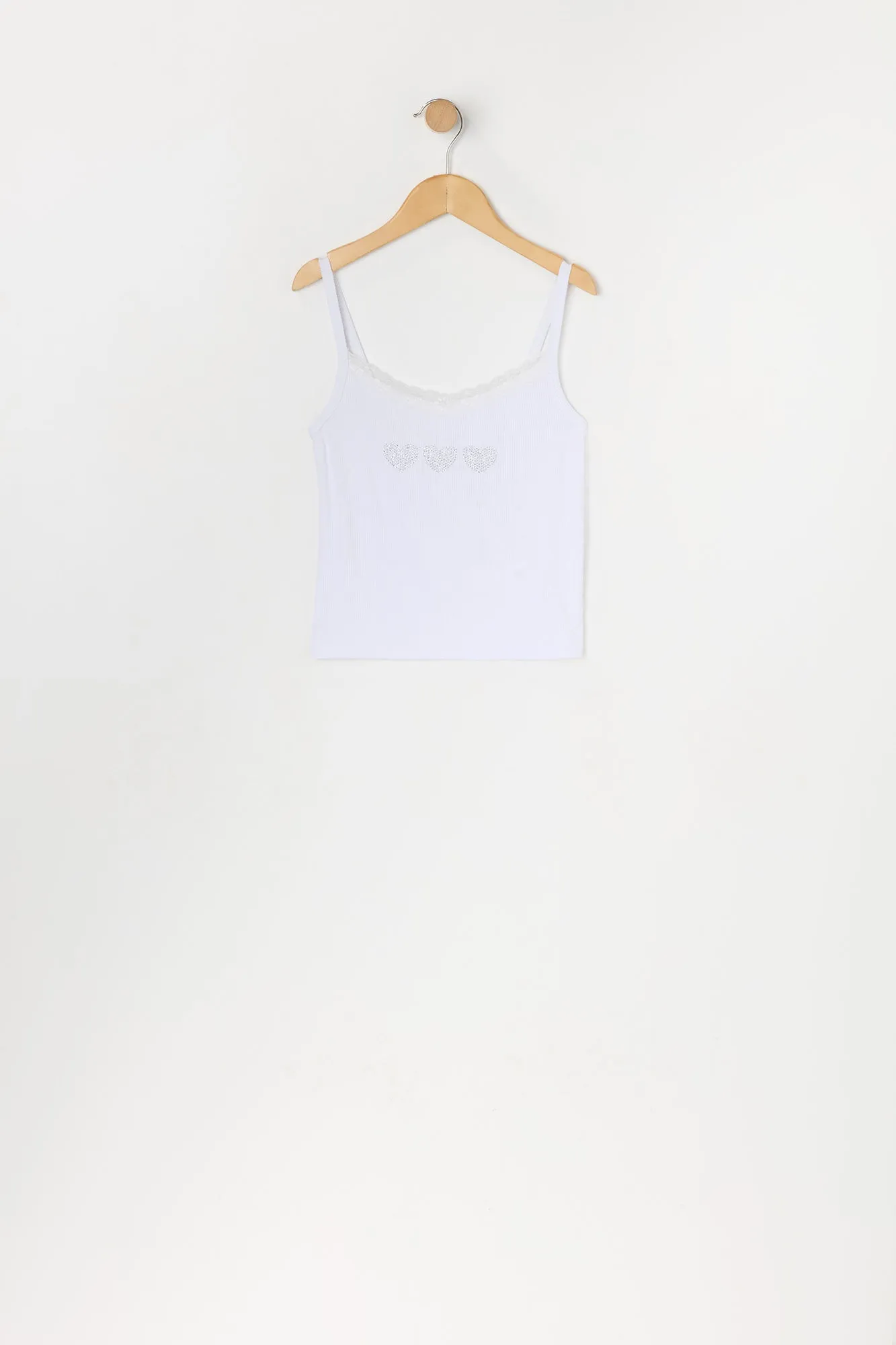 Girls Rhinestone Heart Lace Trim Tank sold by Urban Planet