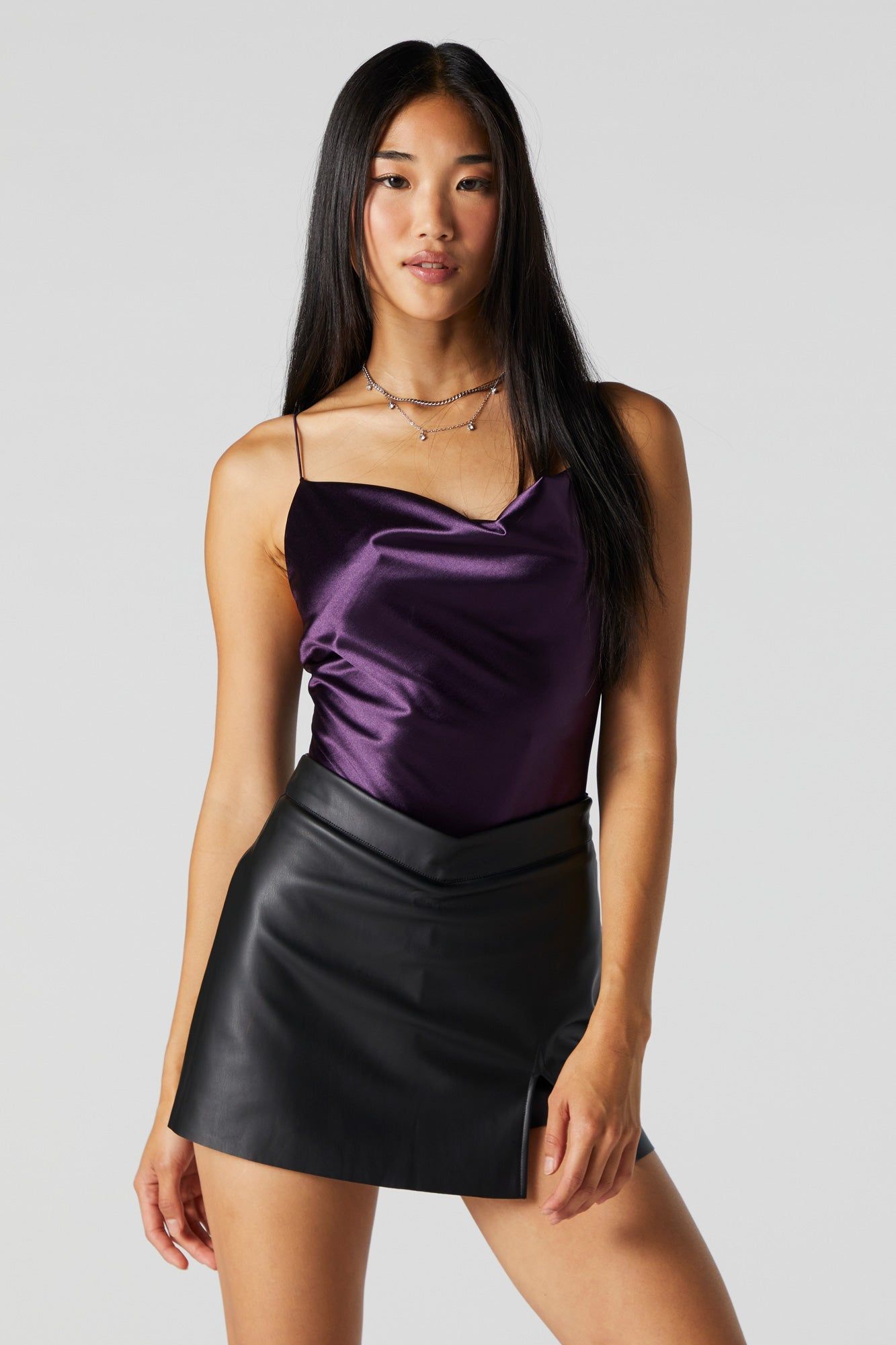 Plum Satin Cowl Neck Bodysuit sold by Urban Planet product image thumbnail 2