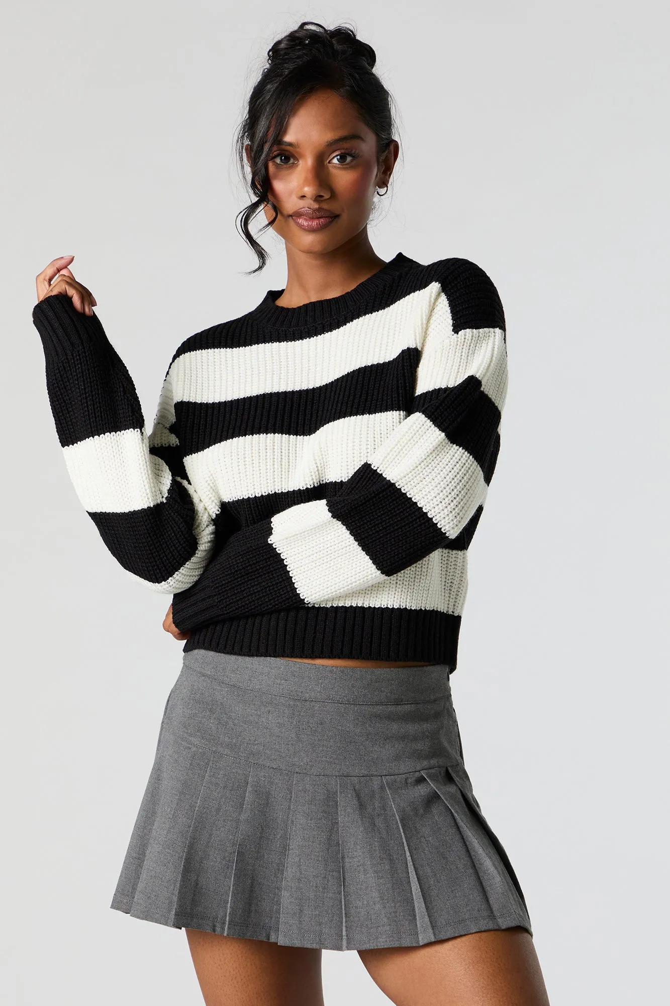 Wide Striped Ribbed Knit Crewneck Sweater sold by Urban Planet