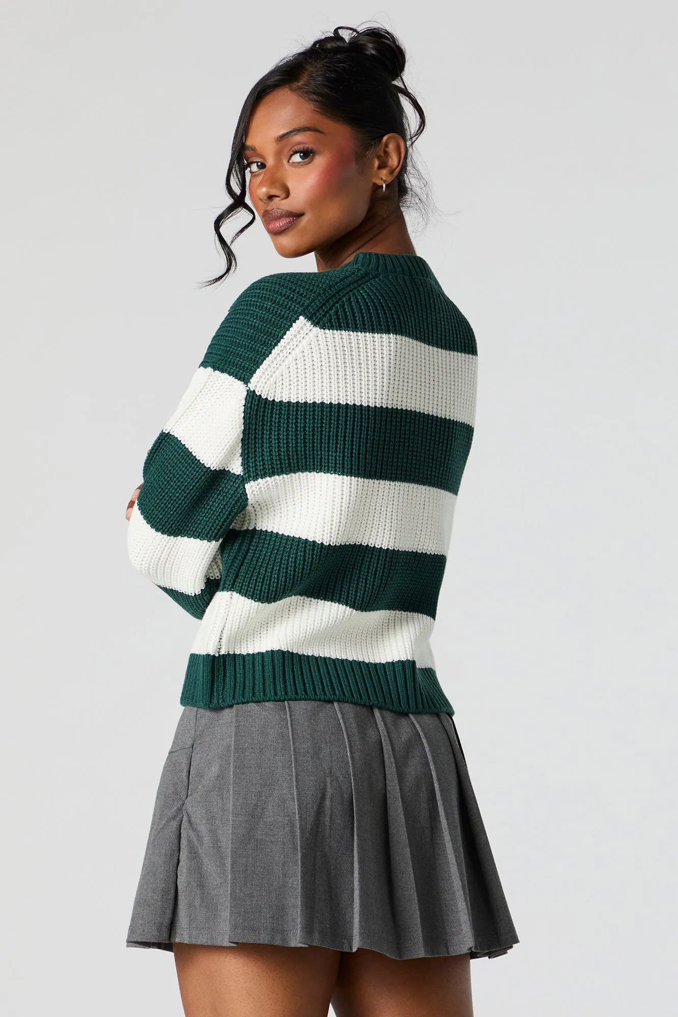 Wide Striped Ribbed Knit Crewneck Sweater sold by Urban Planet product image thumbnail 5