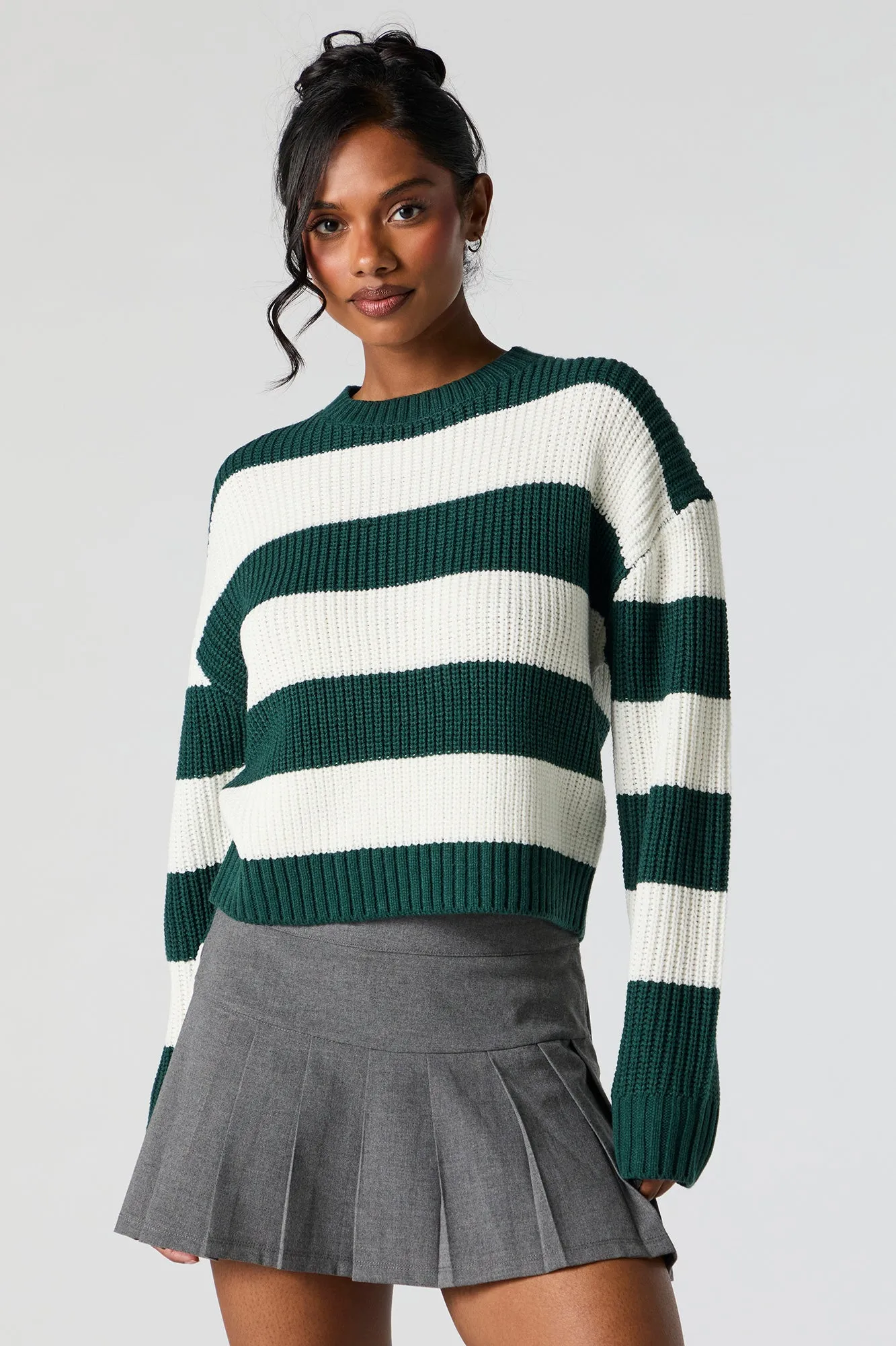 Wide Striped Ribbed Knit Crewneck Sweater sold by Urban Planet product image thumbnail 4