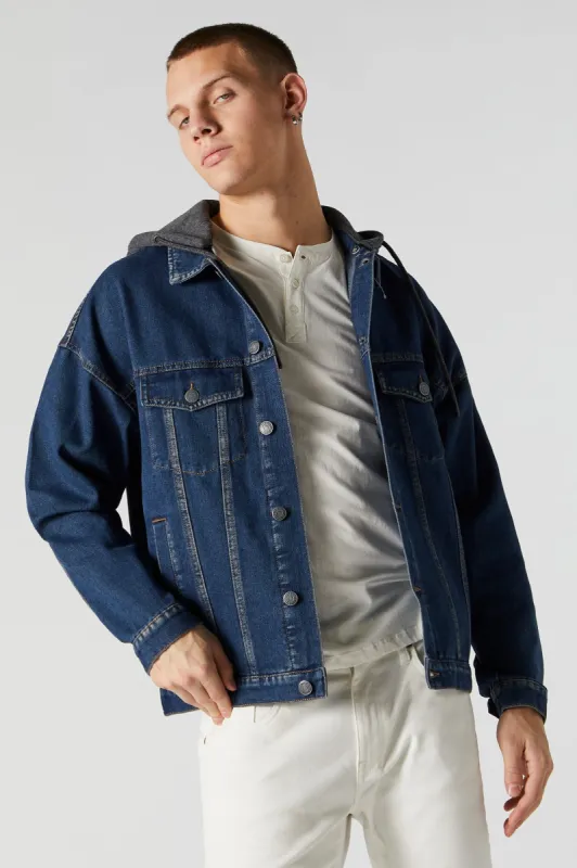 Blue Hooded Denim Jacket sold by Urban Planet