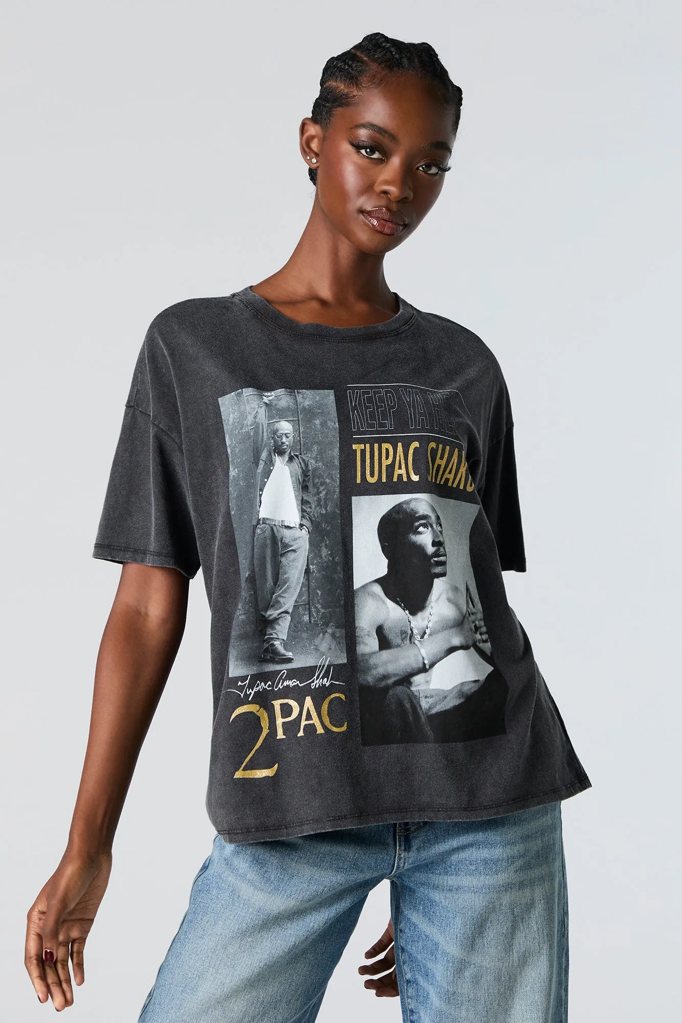 Tupac Graphic Washed Boyfriend T-Shirt sold by Urban Planet