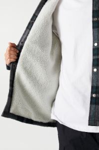 Black Faux Fur Lined Plaid Shacket sold by Urban Planet