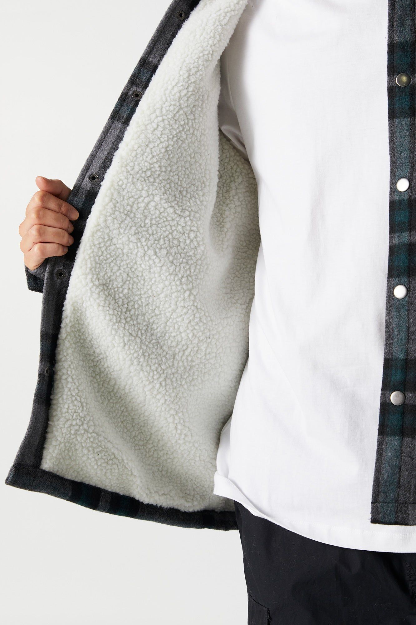 Black Faux Fur Lined Plaid Shacket sold by Urban Planet product image thumbnail 4