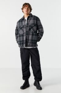 Black Faux Fur Lined Plaid Shacket sold by Urban Planet