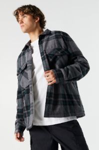 Black Faux Fur Lined Plaid Shacket sold by Urban Planet