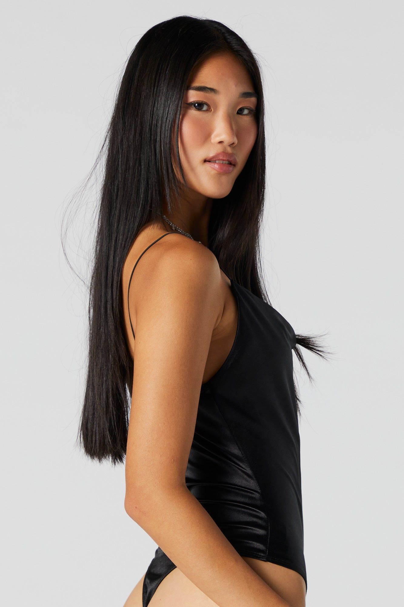 Black Satin Cowl Neck Bodysuit sold by Urban Planet product image thumbnail 3