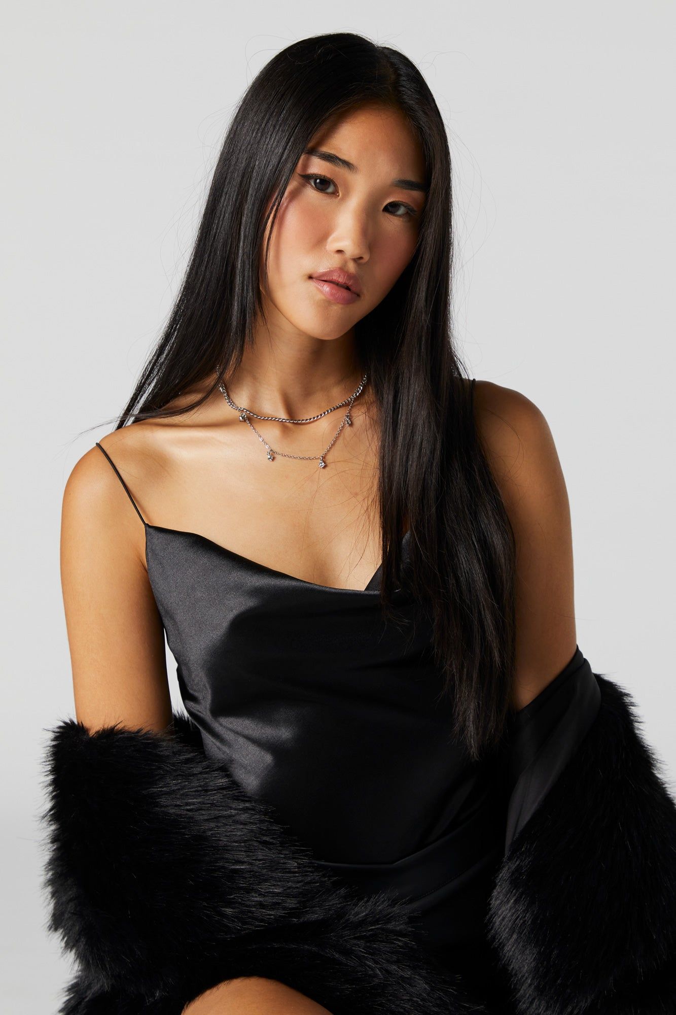 Black Satin Cowl Neck Bodysuit sold by Urban Planet product image thumbnail 2