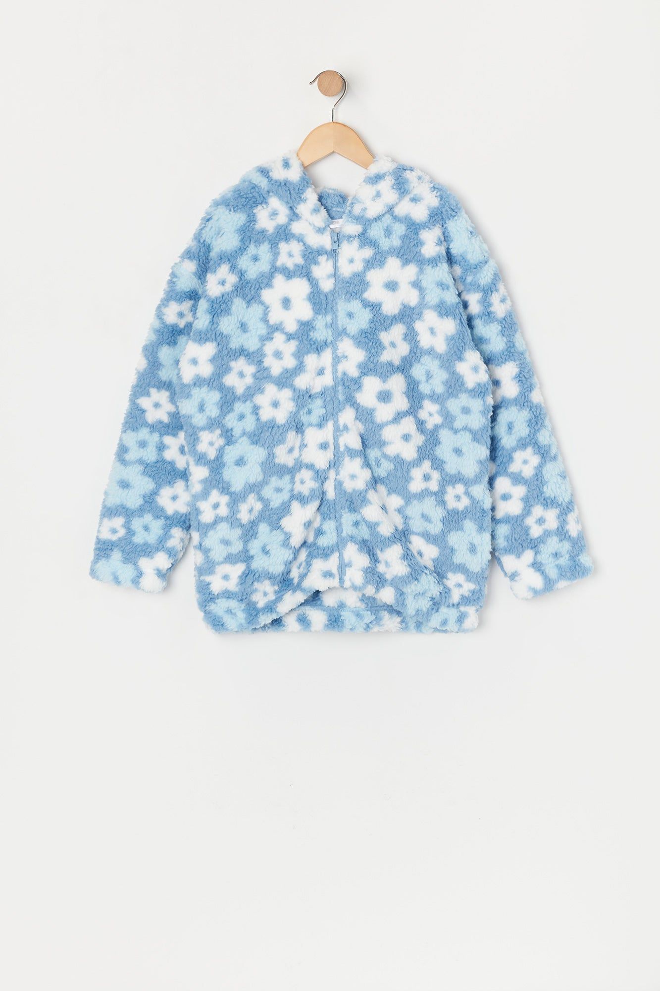 Girls Oversized Flower Sherpa Zip-Up Hoodie sold by Urban Planet