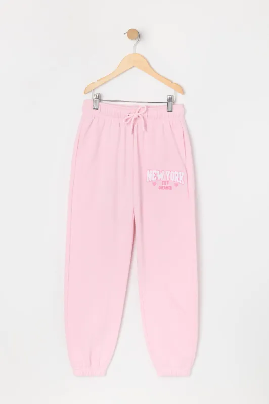 Girls New York Embroidered Fleece Jogger sold by Urban Planet
