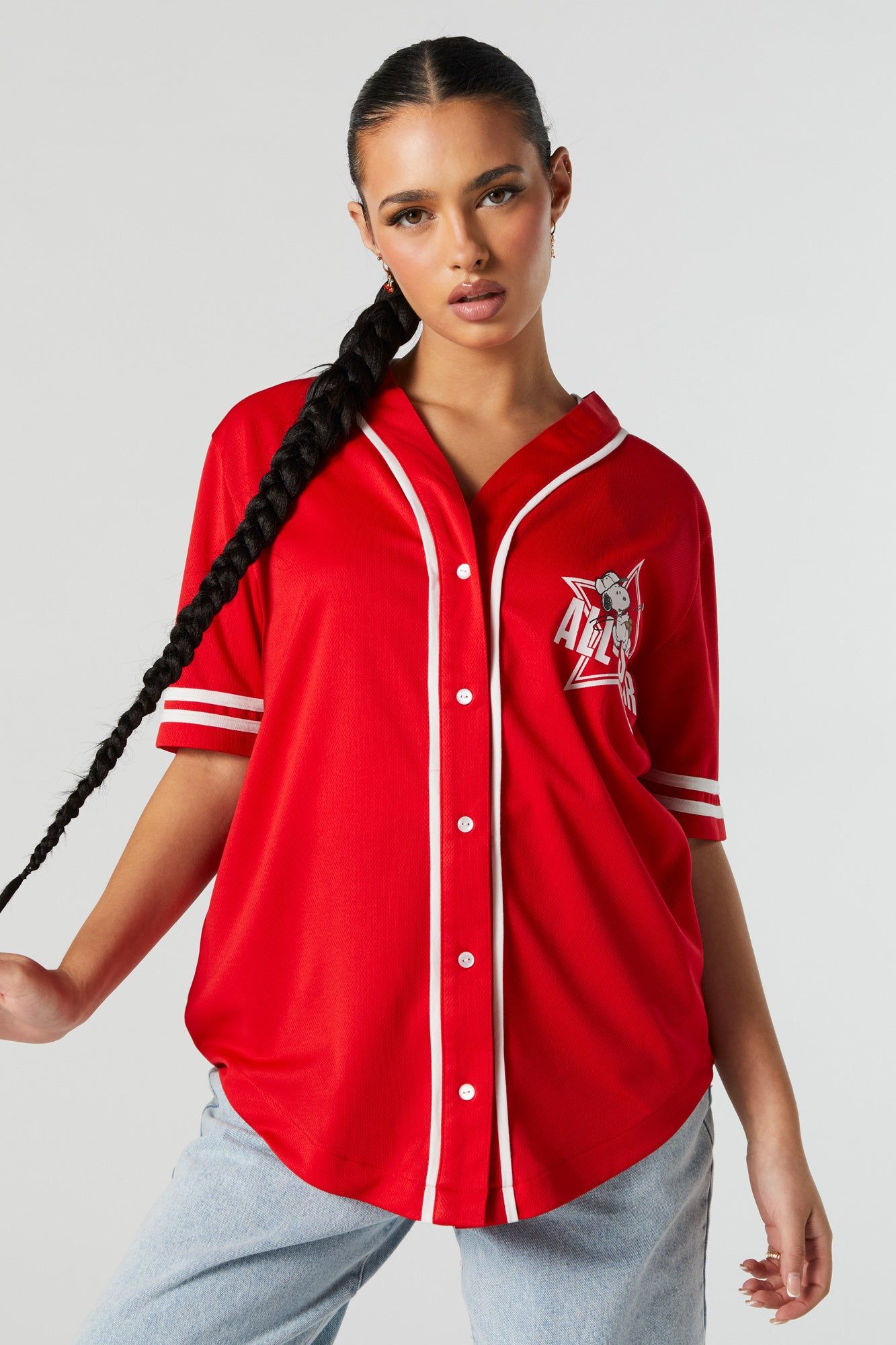 Snoopy Graphic Baseball Jersey sold by Urban Planet