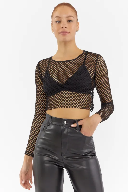 Fishnet Long Sleeve Cropped Top sold by Urban Planet