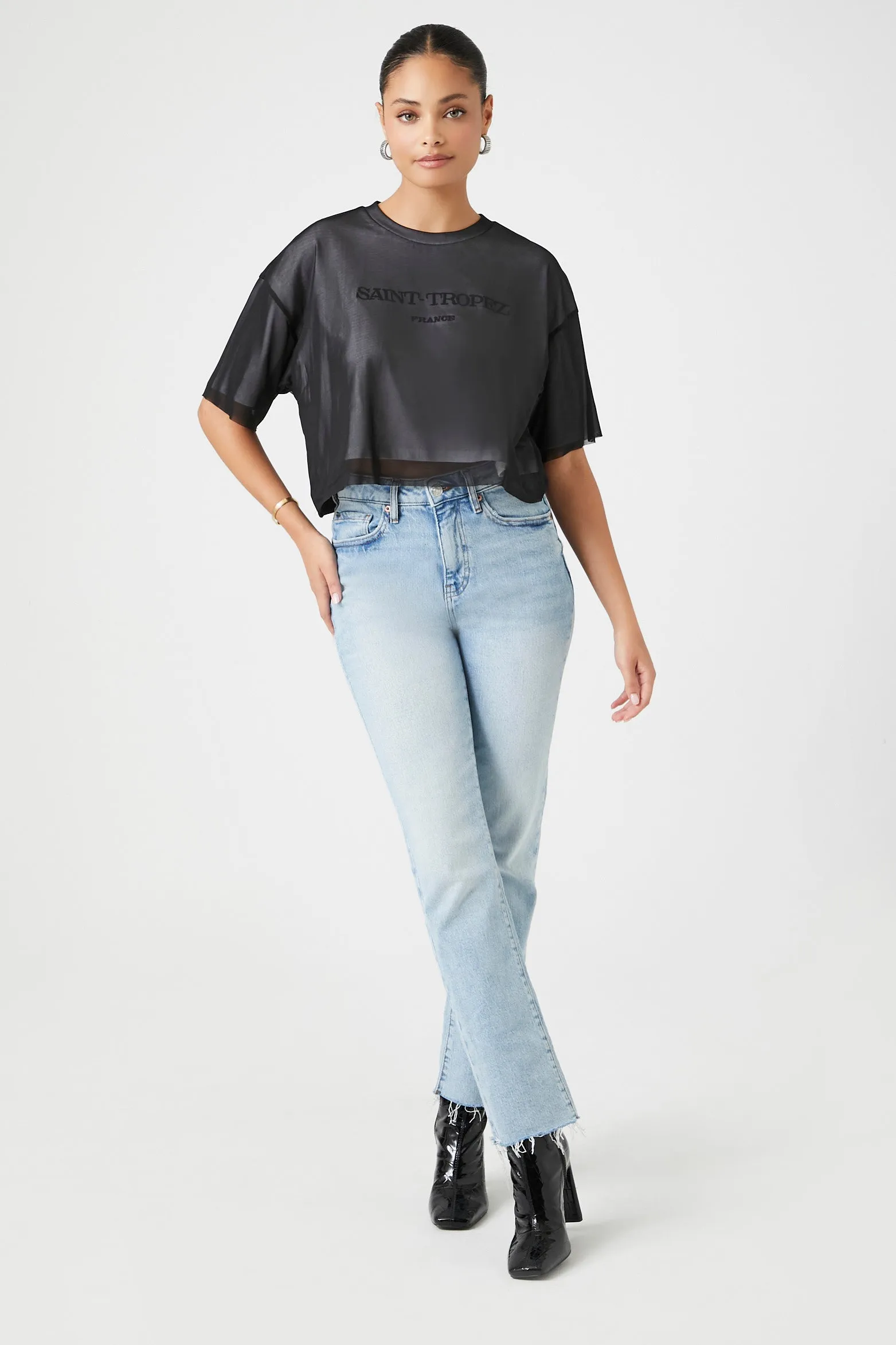 T-shirt en filet superposé avec motif brodé St Tropez sold by Urban Planet product image thumbnail 4