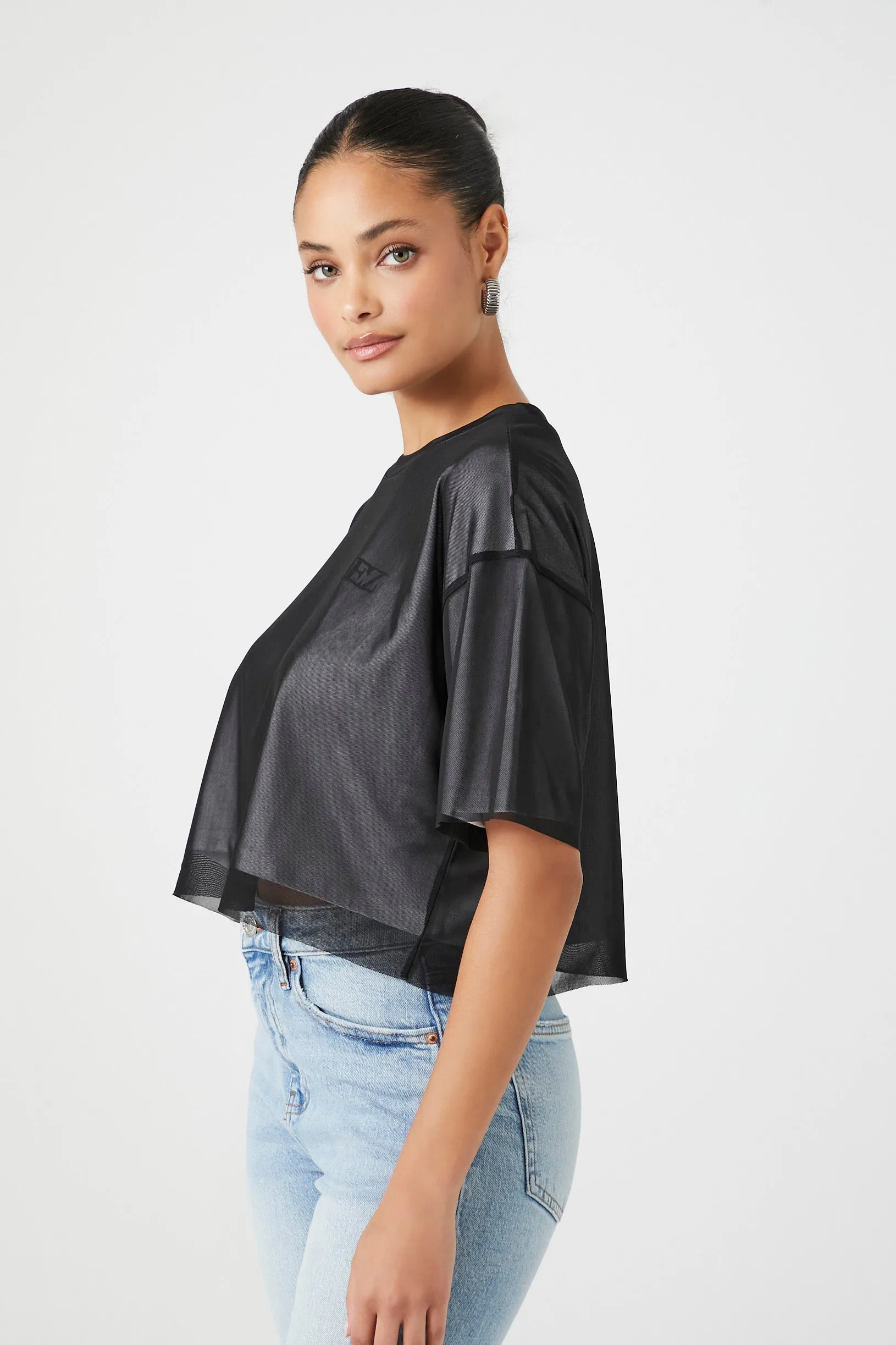 T-shirt en filet superposé avec motif brodé St Tropez sold by Urban Planet product image thumbnail 2