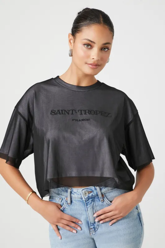 T-shirt en filet superposé avec motif brodé St Tropez sold by Urban Planet