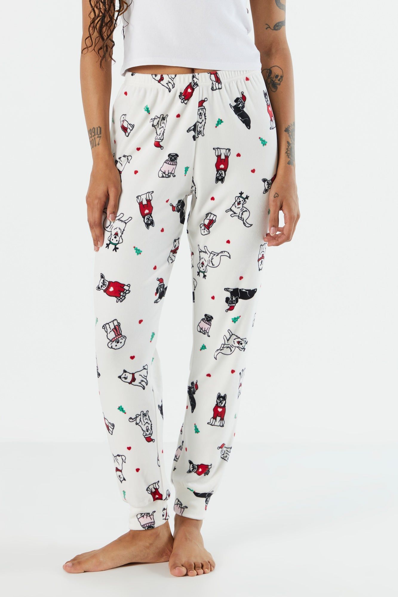 Xmas Dog Print Velour Pajama Jogger sold by Urban Planet product image thumbnail 2