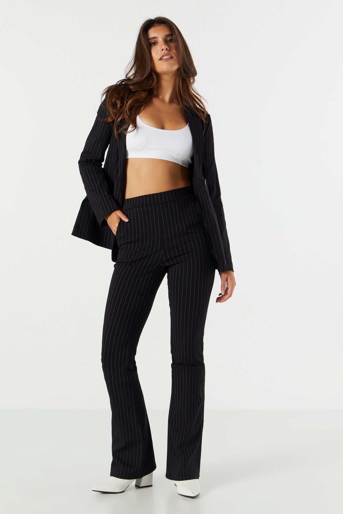 Striped High Rise Slim Flare Pant sold by Urban Planet