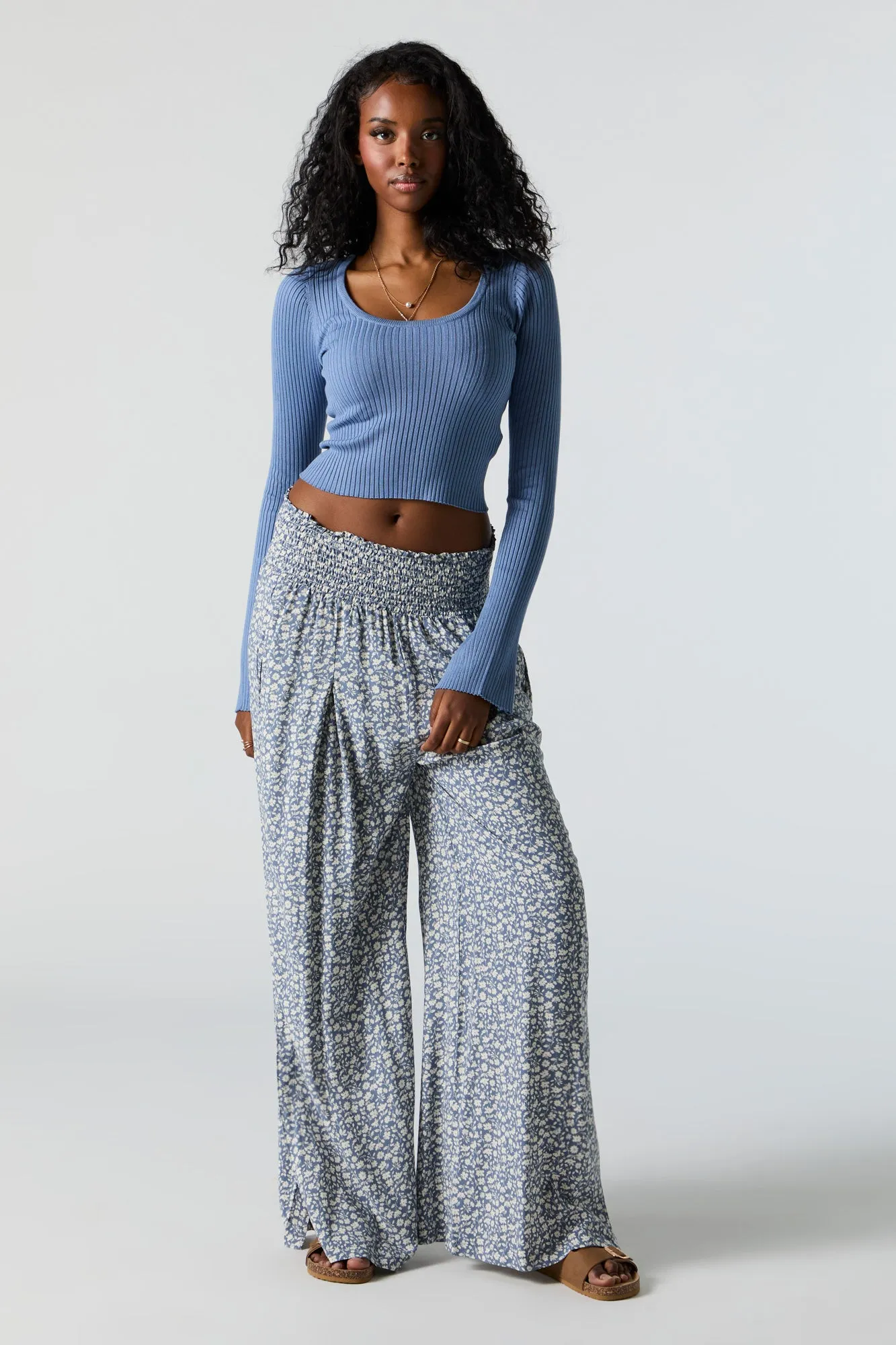 Floral Print Smocked Palazzo Pant sold by Urban Planet
