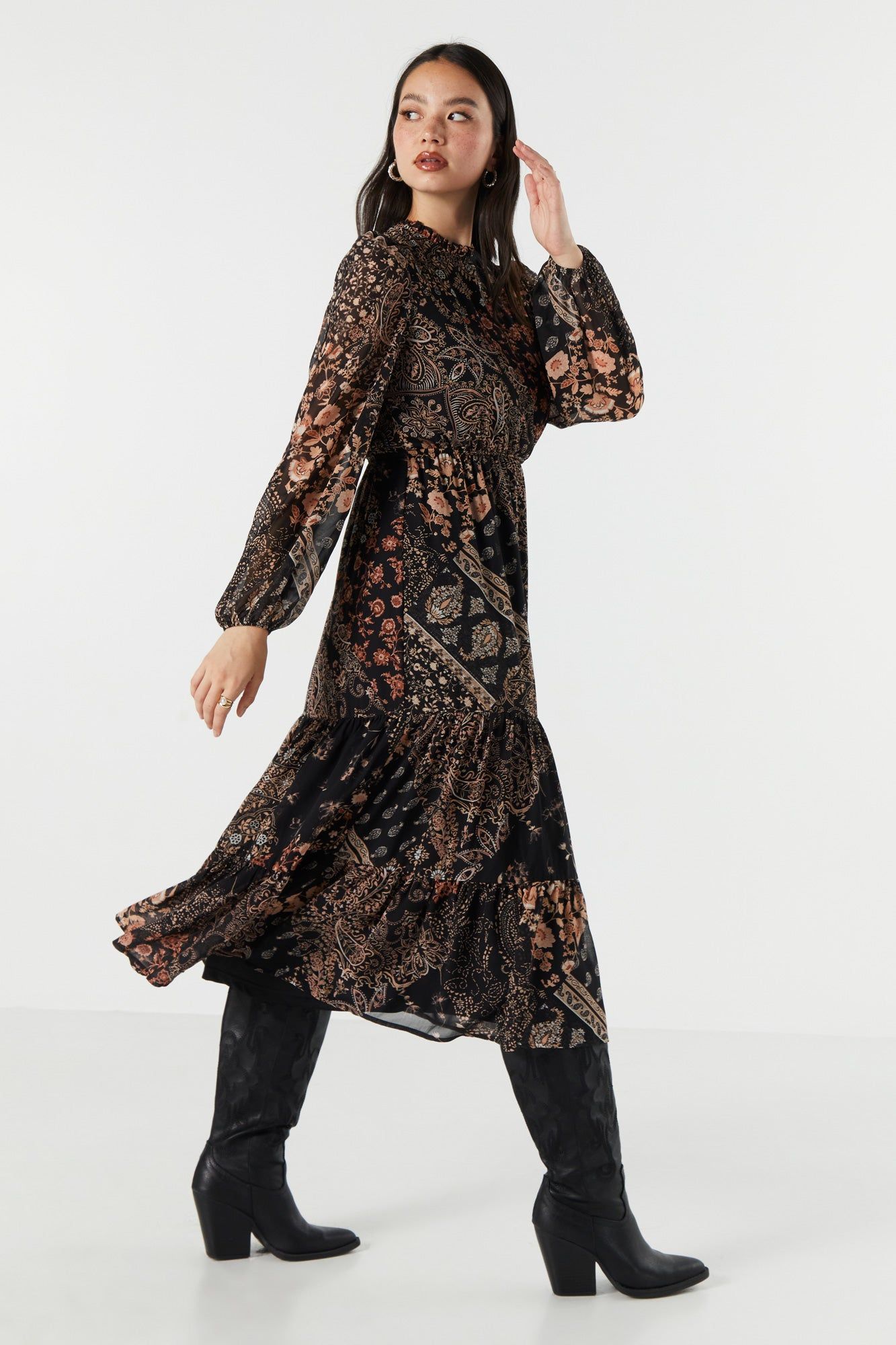 Black Floral Chiffon Tiered Maxi Dress sold by Urban Planet product image thumbnail 3