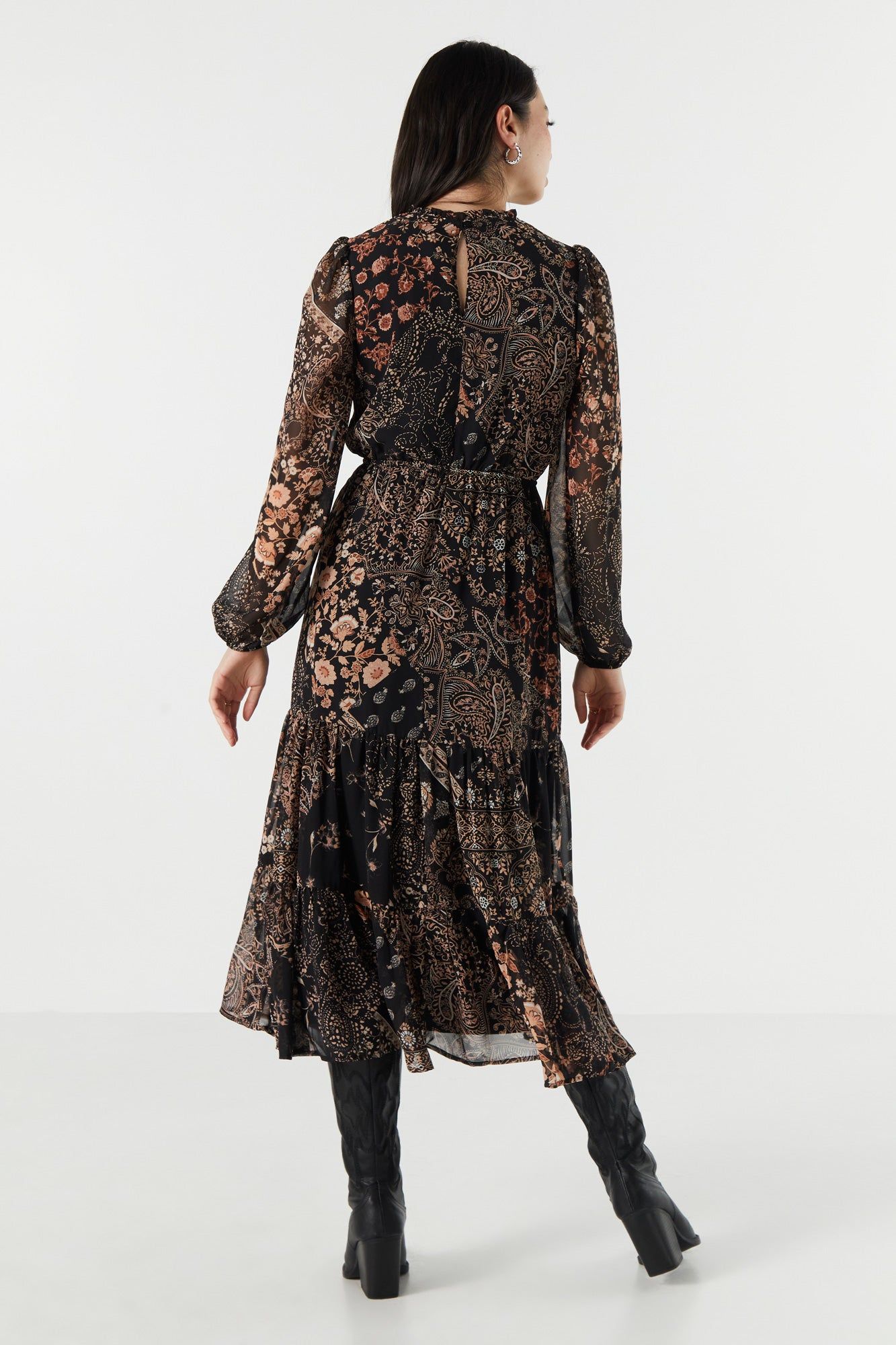 Black Floral Chiffon Tiered Maxi Dress sold by Urban Planet product image thumbnail 2