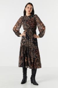 Black Floral Chiffon Tiered Maxi Dress sold by Urban Planet