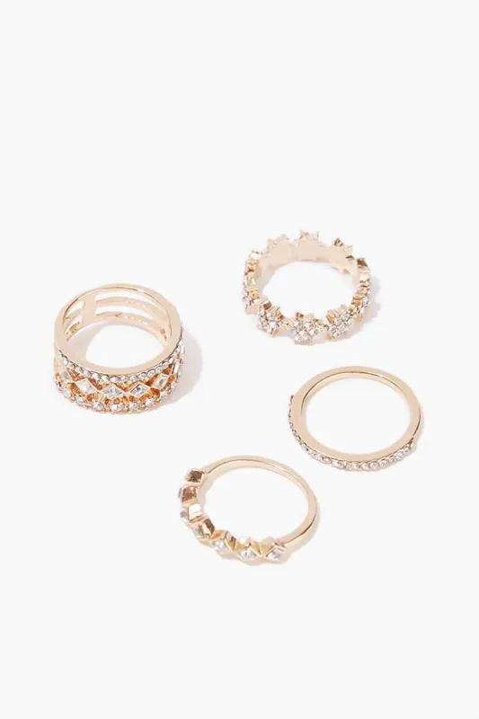 Rhinestone Ring Set (4 Pcs) sold by Urban Planet