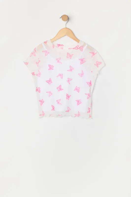 Ensemble avec t-shirt en filet à imprimé Papillon et camisole pour fille sold by Urban Planet