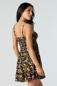 Black Floral Print Smocked Tiered Mini Dress sold by Urban Planet