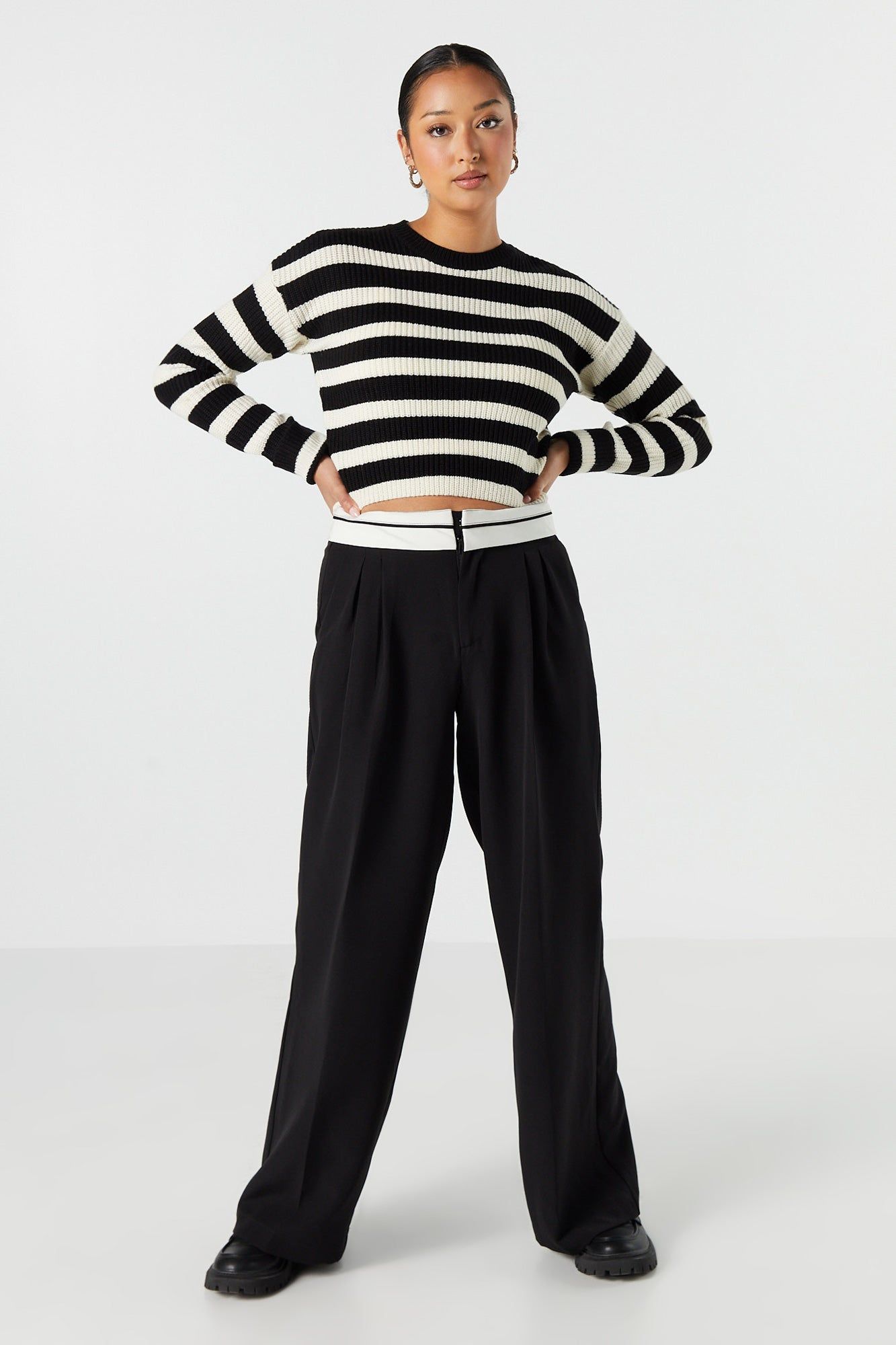 Striped Long Sleeve Cropped Knit Sweater sold by Urban Planet product image thumbnail 6