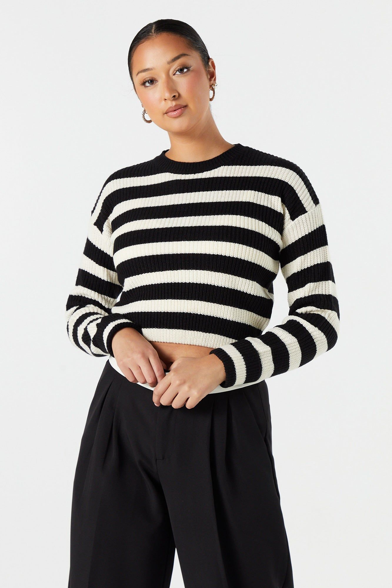 Striped Long Sleeve Cropped Knit Sweater sold by Urban Planet product image thumbnail 4