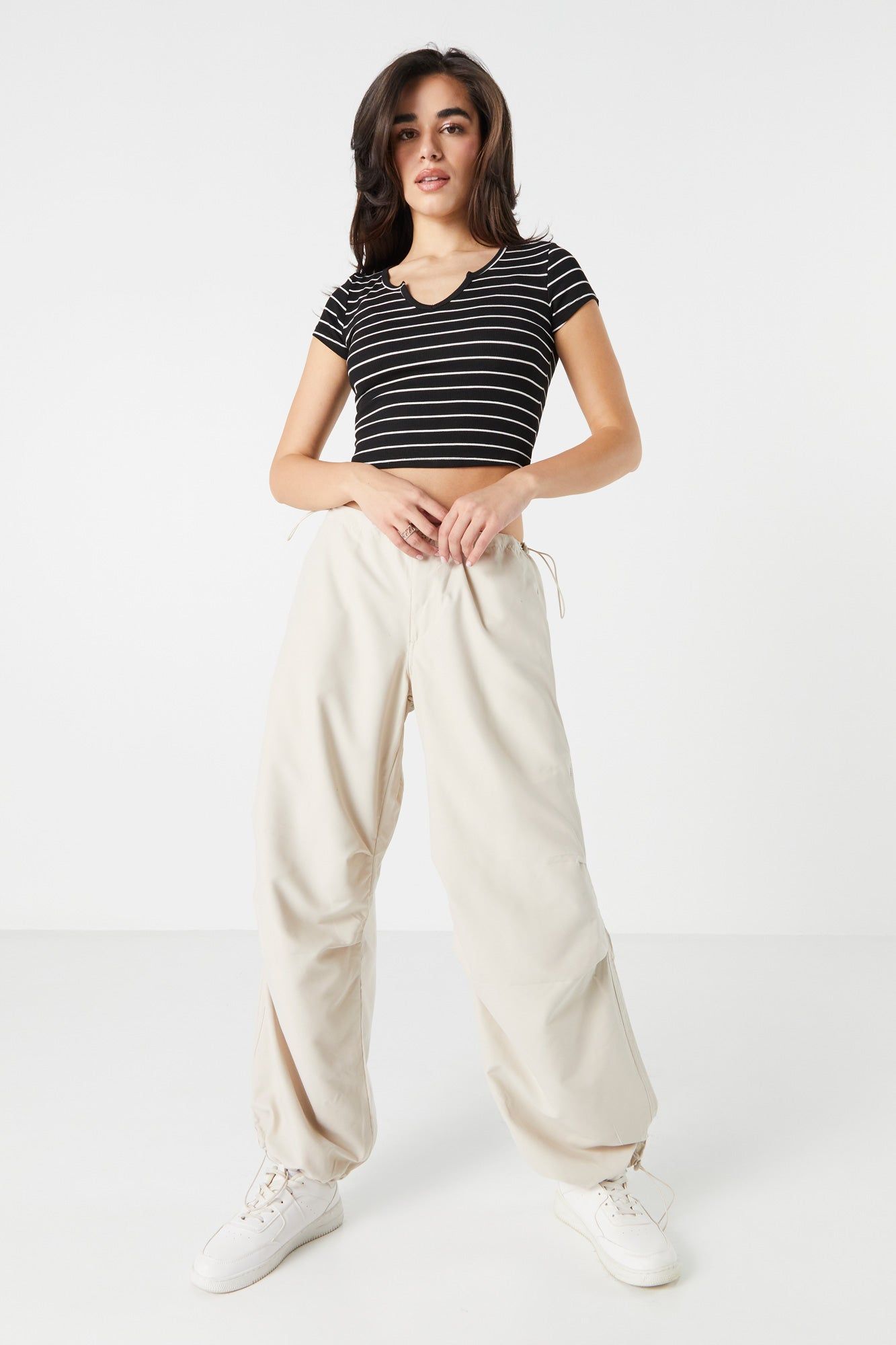 Striped Ribbed Notched Cropped T-Shirt sold by Urban Planet product image thumbnail 3