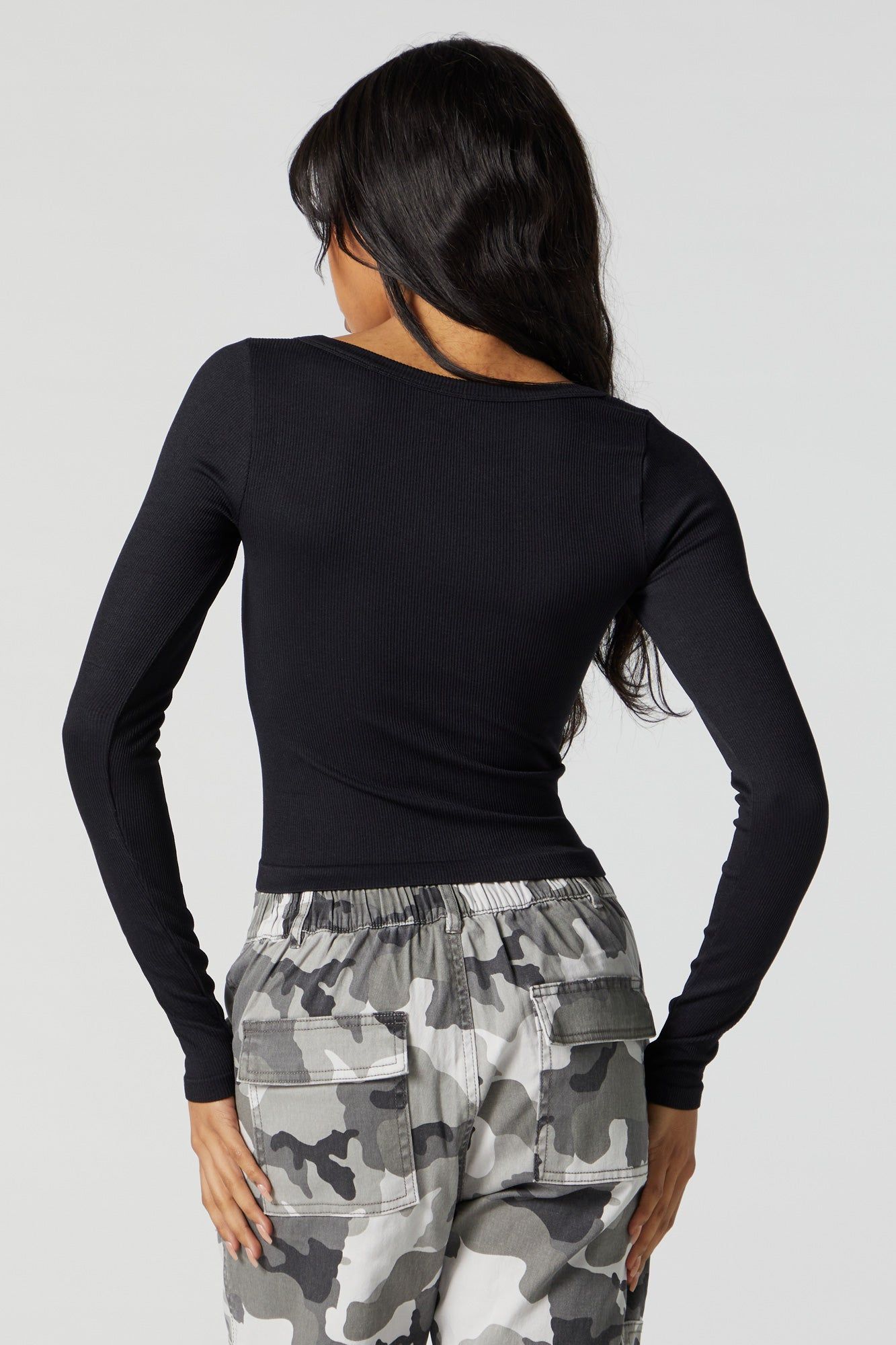 Seamless Ribbed Scoop Neck Long Sleeve Top sold by Urban Planet product image thumbnail 5