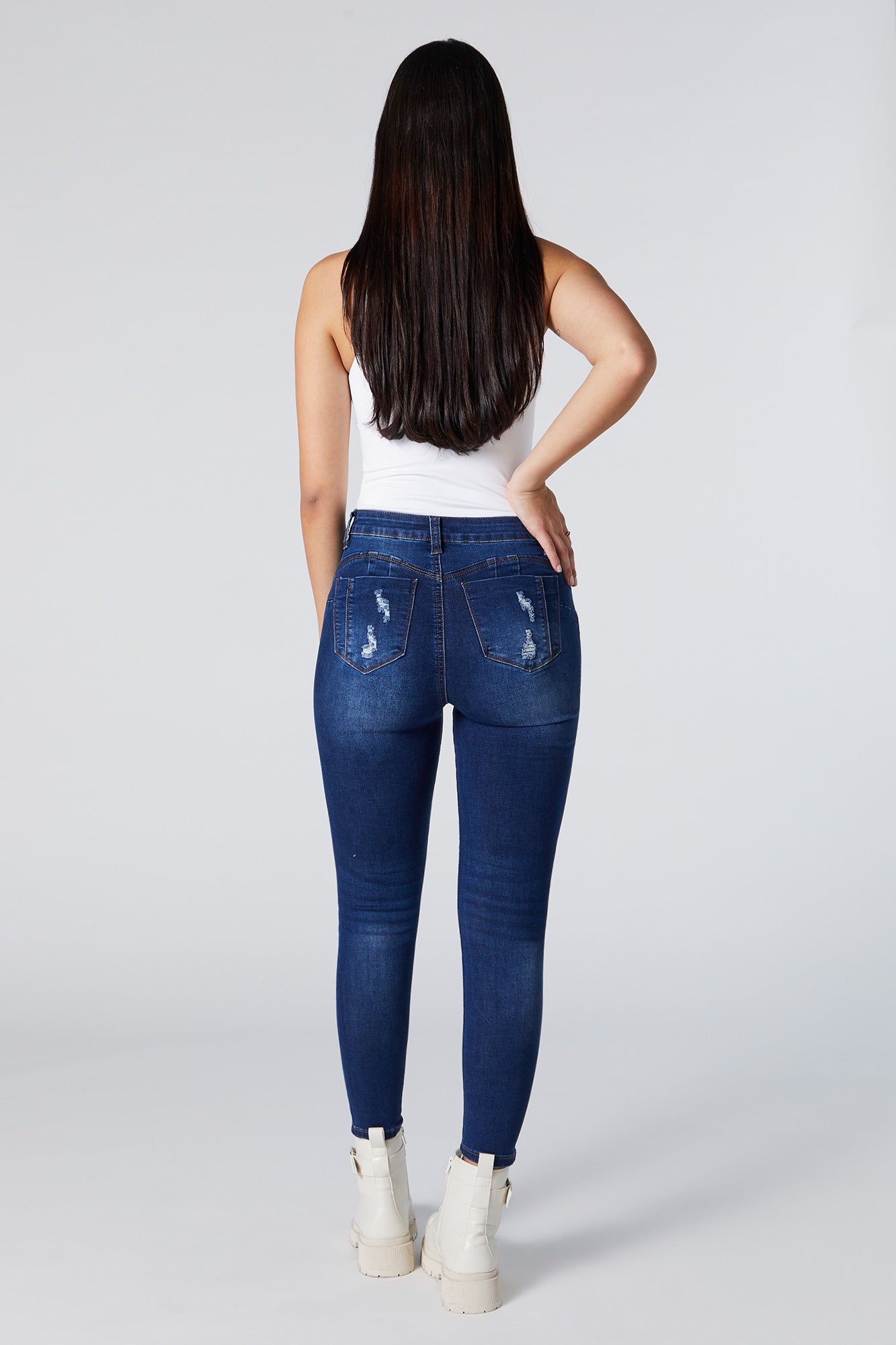 Dark Wash Distressed High Rise Skinny Jean sold by Urban Planet product image thumbnail 3