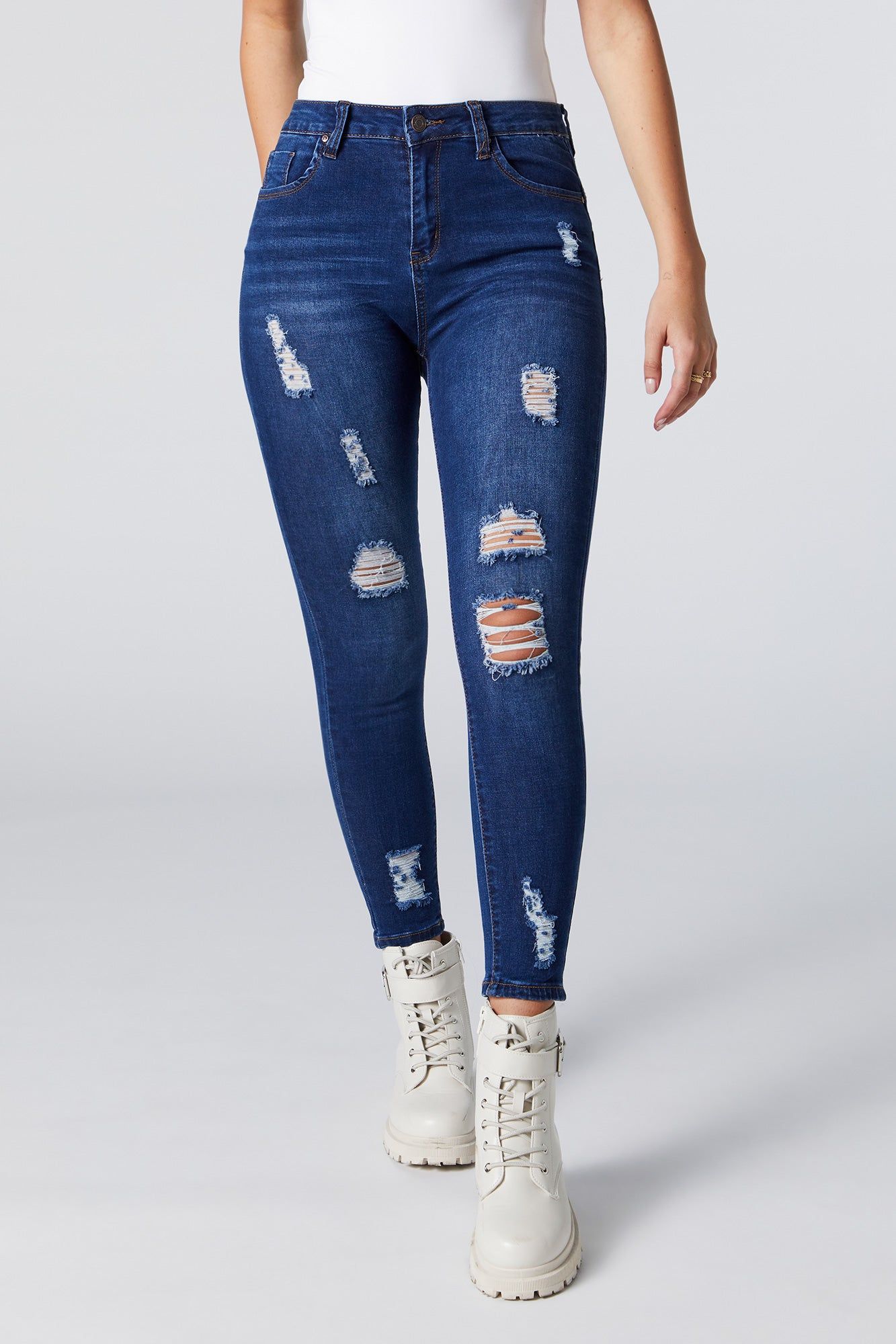 Dark Wash Distressed High Rise Skinny Jean sold by Urban Planet product image thumbnail 2