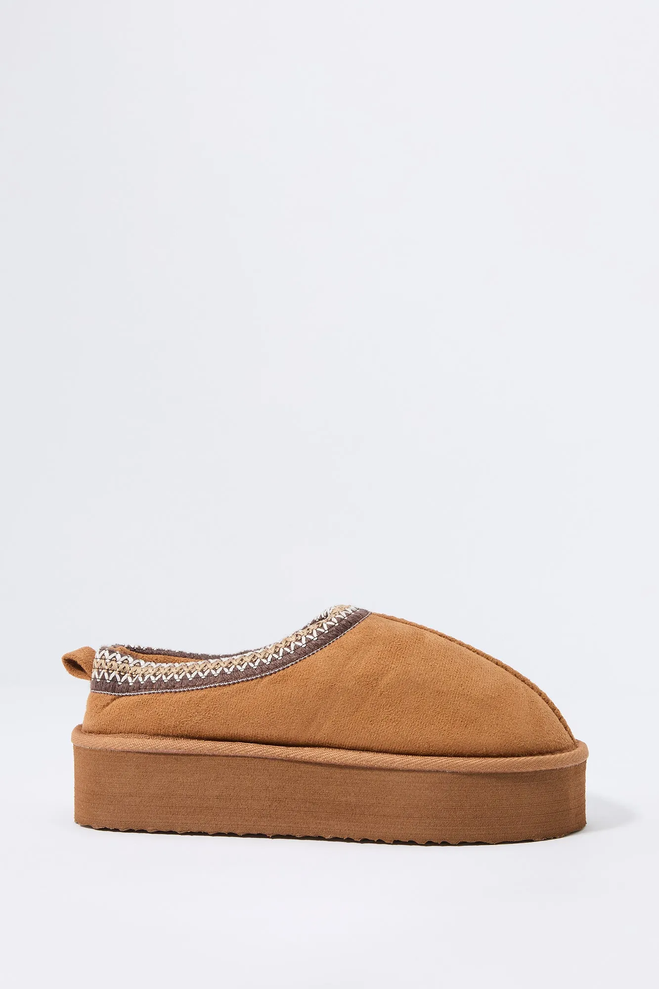 Faux Suede Embroidered Platform Slipper Bootie sold by Urban Planet