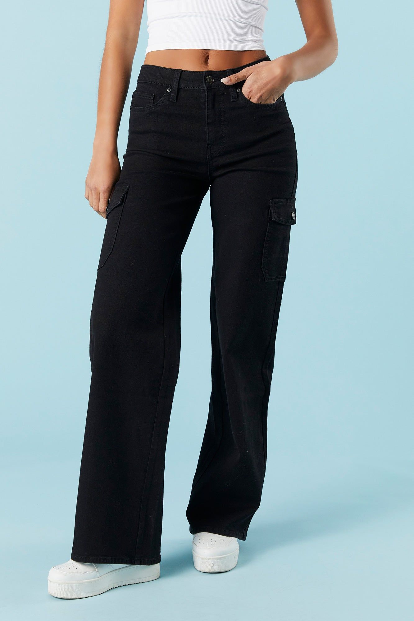 Black Wash High Rise Stretch Cargo Jean sold by Urban Planet product image thumbnail 2