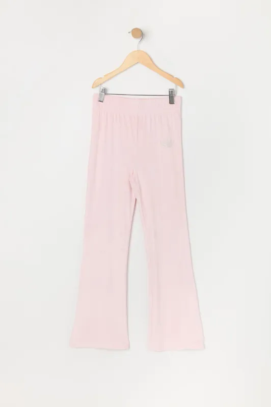 Girls Rhinestone Princess Velour Flare Pant sold by Urban Planet