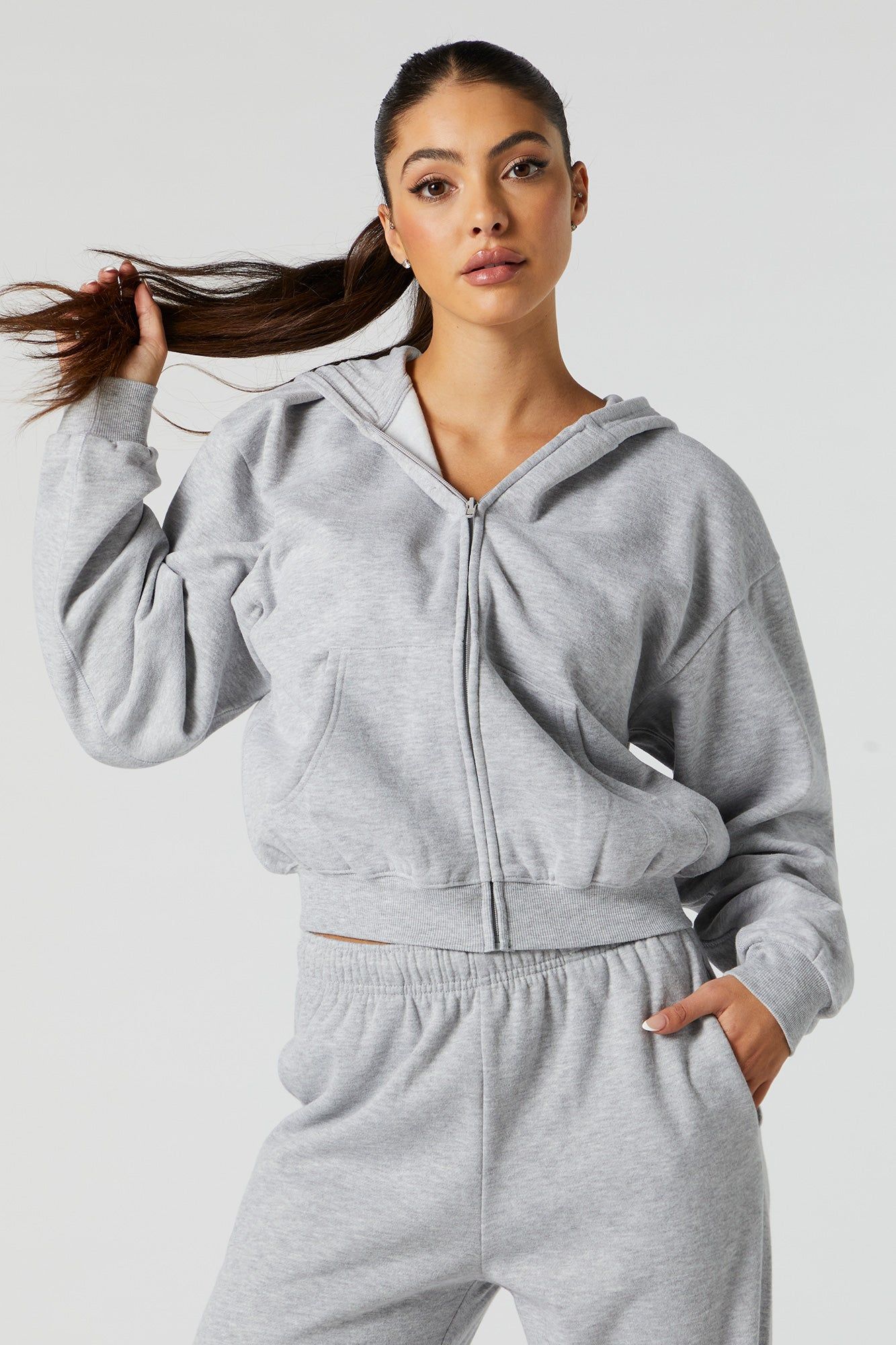 Zip-Up Cropped Fleece Hoodie sold by Urban Planet