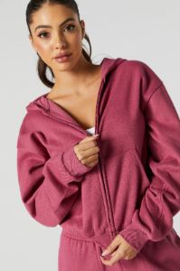 Zip-Up Cropped Fleece Hoodie sold by Urban Planet