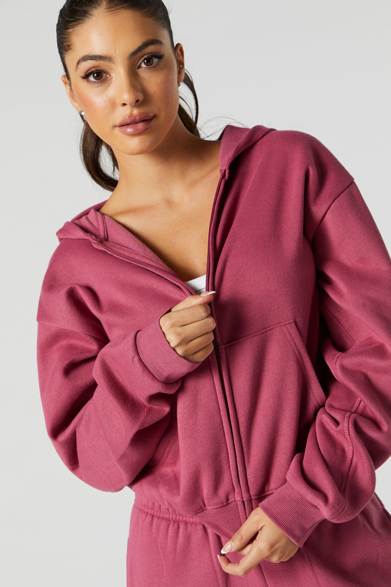 Zip-Up Cropped Fleece Hoodie sold by Urban Planet product image thumbnail 4