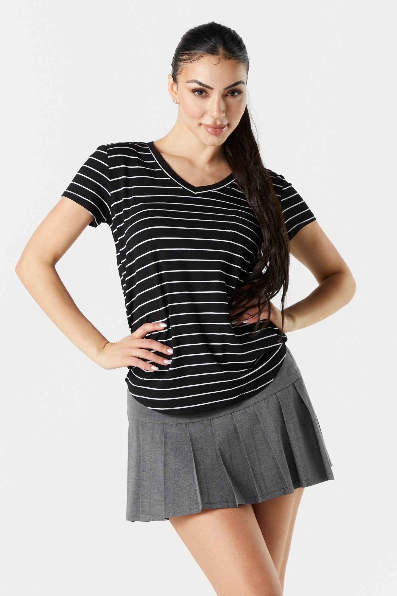Striped V-Neck Pocket T-Shirt sold by Urban Planet
