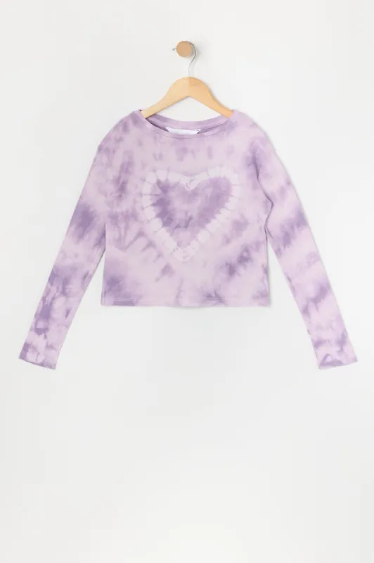 Girls Tie Dye Heart Long Sleeve Top sold by Urban Planet