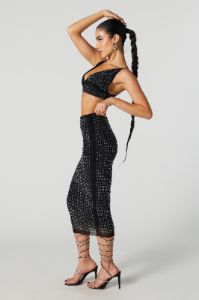 Rhinestone Mesh Bodycon Midi Skirt sold by Urban Planet