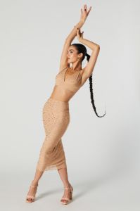 Rhinestone Mesh Bodycon Midi Skirt sold by Urban Planet