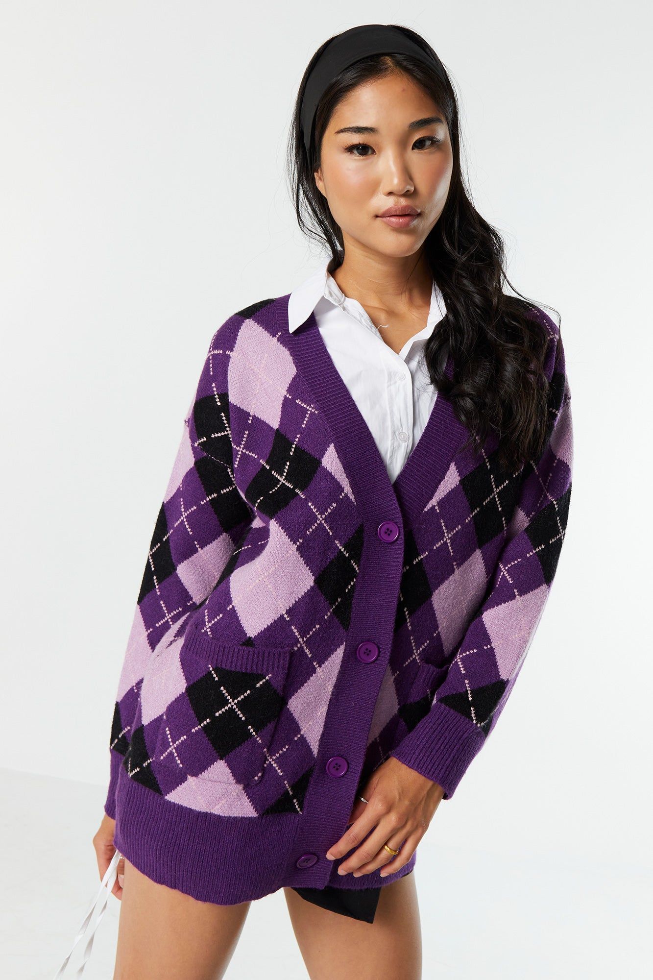 Argyle Knit Button-Up Cardigan sold by Urban Planet product image thumbnail 4