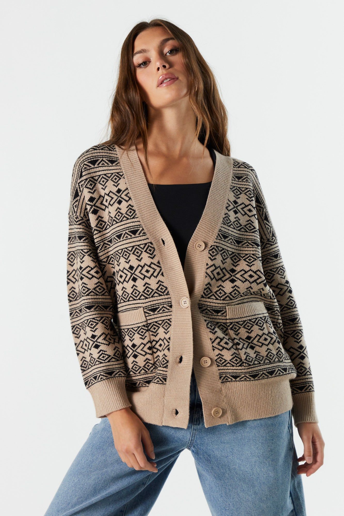 Argyle Knit Button-Up Cardigan sold by Urban Planet