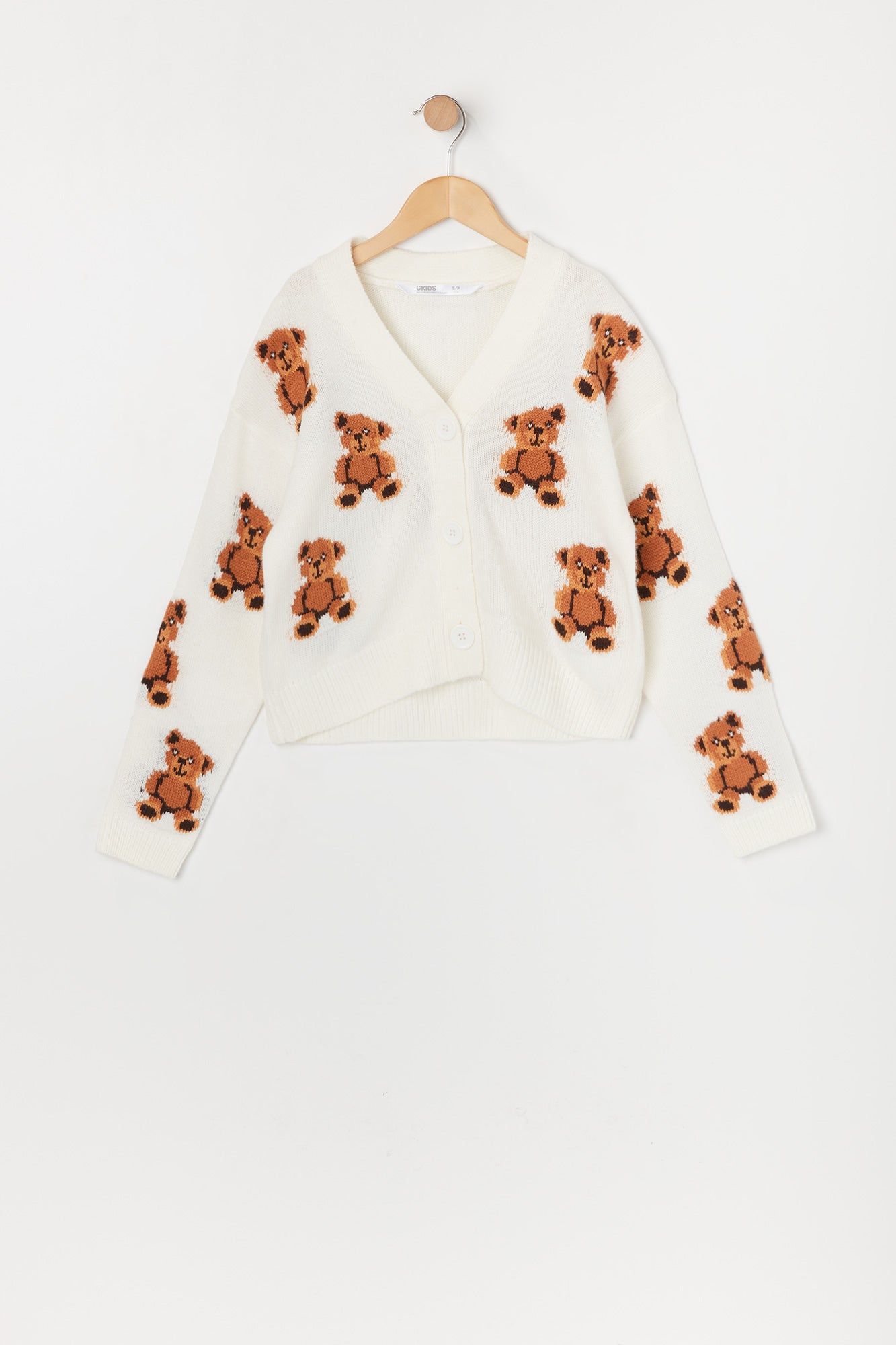 Girls Teddy Bear Jacquard Knit Cardigan sold by Urban Planet