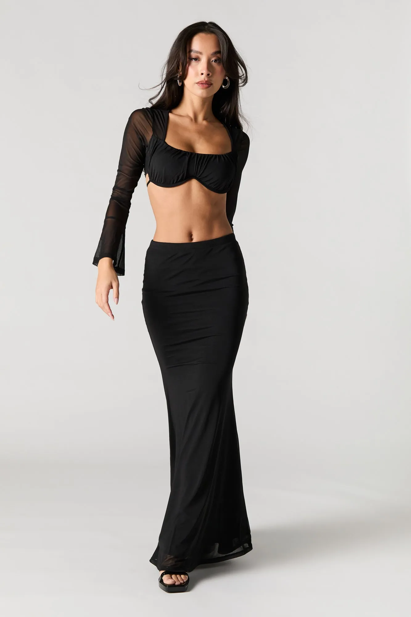Black Mesh Maxi Skirt sold by Urban Planet